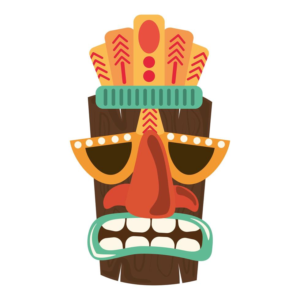 tiki tribal houten masker ornament geïsoleerd op een witte achtergrond vector