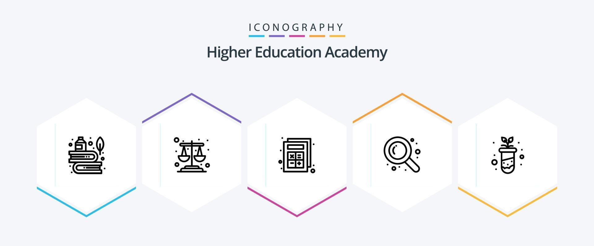 academie 25 lijn icoon pak inclusief studie. landbouw. toevoegen. zoeken. detective vector