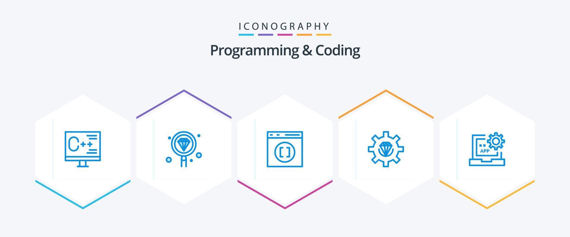 programmering en codering 25 blauw icoon pak inclusief ontwikkeling. codering. programmeren. ontwikkelen vector