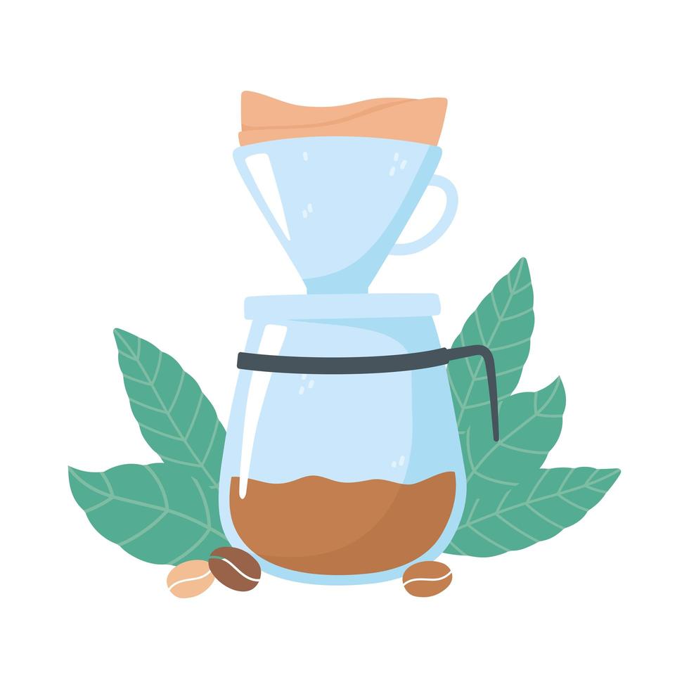 methoden voor het zetten van koffie, koffiekorrels en bladeren van de druppelaar vector