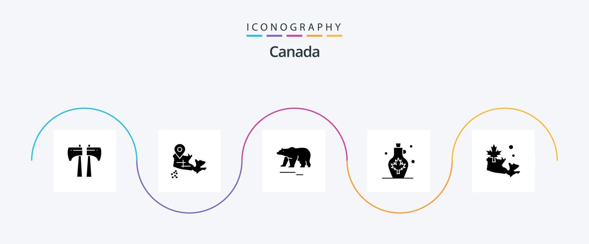 Canada glyph 5 icoon pak inclusief blad. kaart. polair. blad. water vector