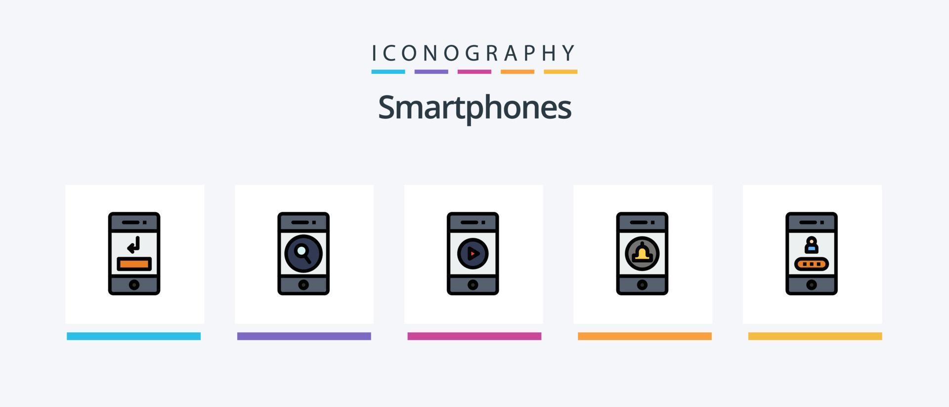 smartphones lijn gevulde 5 icoon pak inclusief elektronica. technologie. alarm. smartphone. camera. creatief pictogrammen ontwerp vector