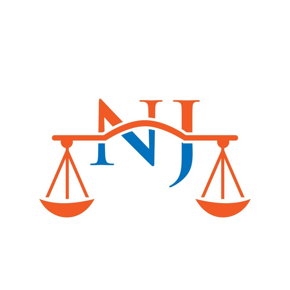 brief nj wet firma logo ontwerp voor advocaat, gerechtigheid, wet procureur, legaal, advocaat onderhoud, wet kantoor, schaal, wet stevig, advocaat zakelijke bedrijf vector