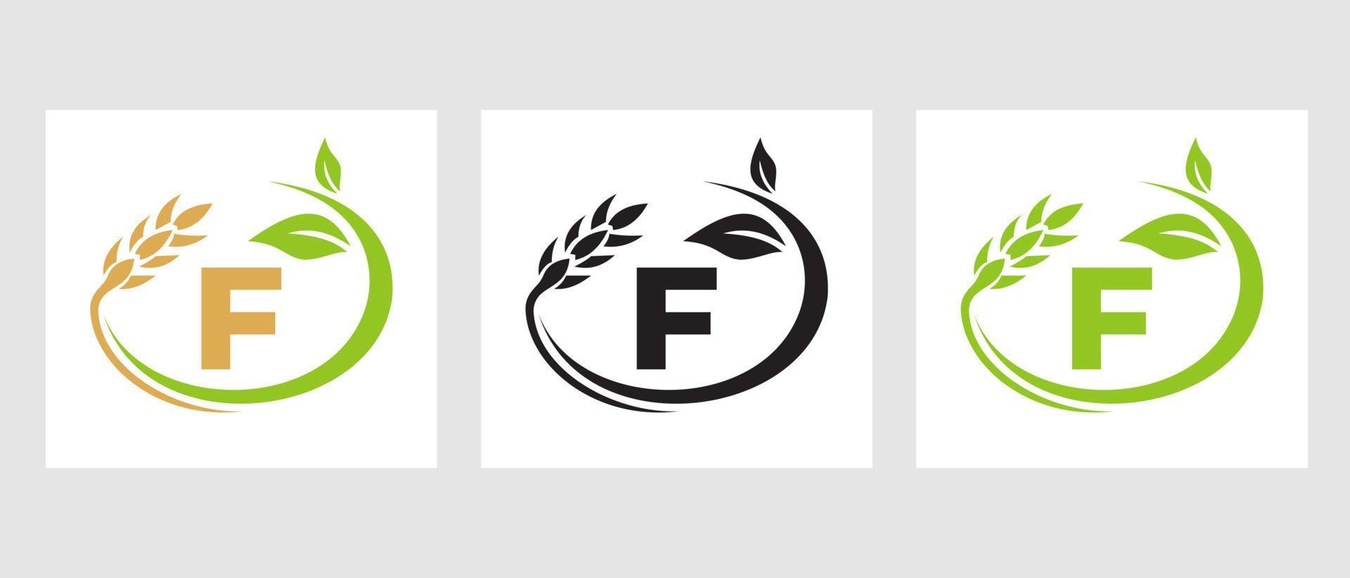 brief f landbouw logo. agrarische sector, eco-boerderij ontwerp sjabloon vector