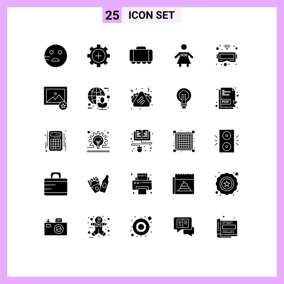25 solide glyph concept voor websites mobiel en apps favoriete stofbril spoorweg bril mensen bewerkbare vector ontwerp elementen