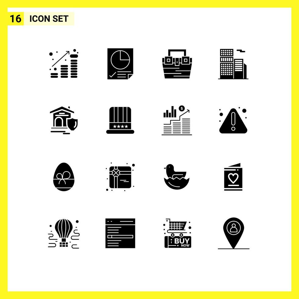 modern reeks van 16 solide glyphs pictogram van kantoor landgoed verslag doen van gebouw materiaal bewerkbare vector ontwerp elementen