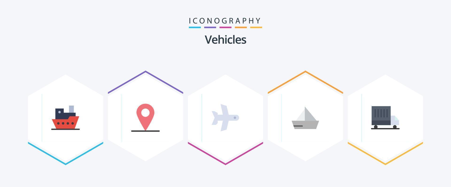 voertuigen 25 vlak icoon pak inclusief bestelwagen. levering. vervoer. jacht. schip vector