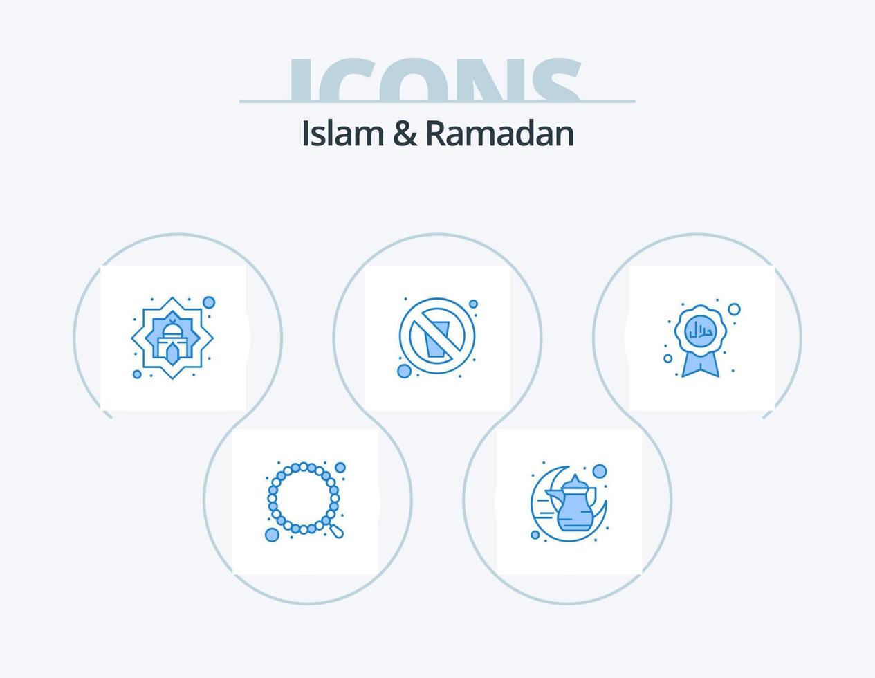 Islam en Ramadan blauw icoon pak 5 icoon ontwerp. Ramadan. vasten. traditioneel. drinken. moslim vector