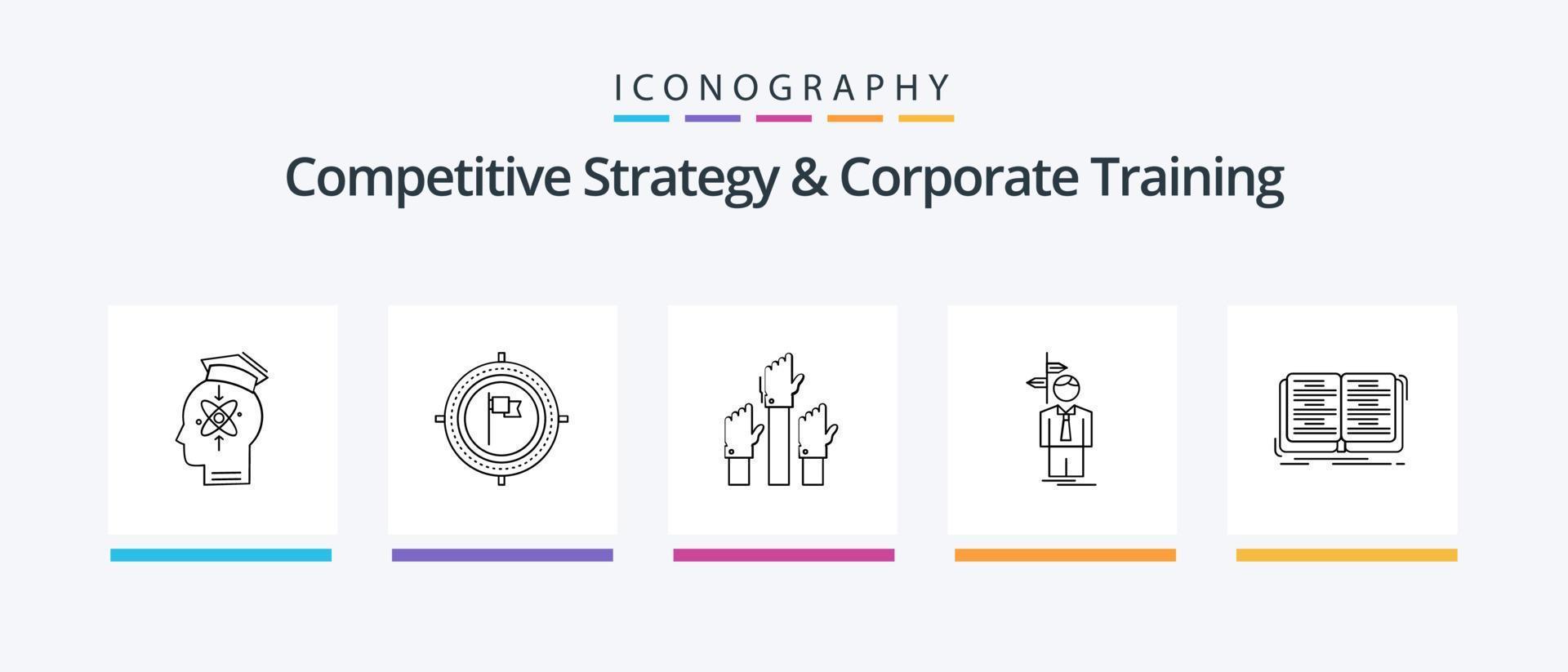 competitief strategie en zakelijke opleiding lijn 5 icoon pak inclusief ontwikkelen. analyse. mechanisme. vaardigheid. menselijk. creatief pictogrammen ontwerp vector