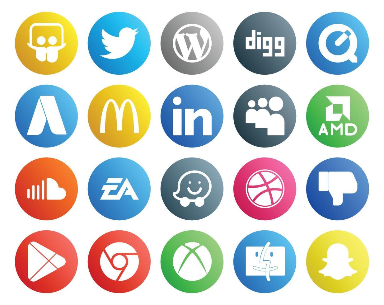 20 sociaal media icoon pak inclusief sport- elektronica kunsten mcdonalds muziek- geluidswolk vector