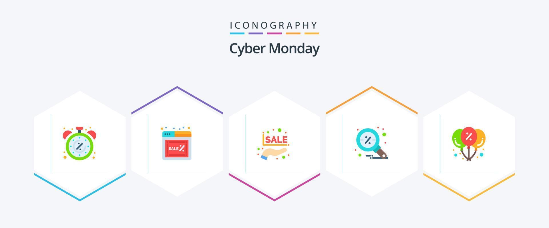 cyber maandag 25 vlak icoon pak inclusief zoeken. vind. online. korting. percentage vector