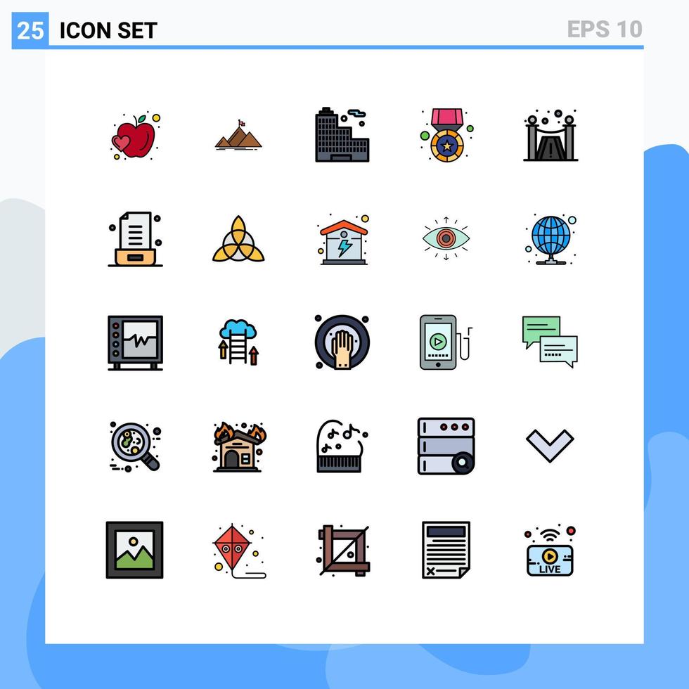 25 universeel gevulde lijn vlak kleuren reeks voor web en mobiel toepassingen Diensten ontwerp gebouw prijs medaille bewerkbare vector ontwerp elementen
