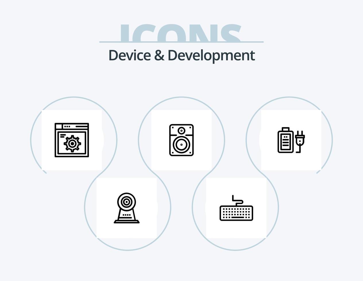 apparaat en ontwikkeling lijn icoon pak 5 icoon ontwerp. monitor. onderwijs. computer. cel . muziek- vector