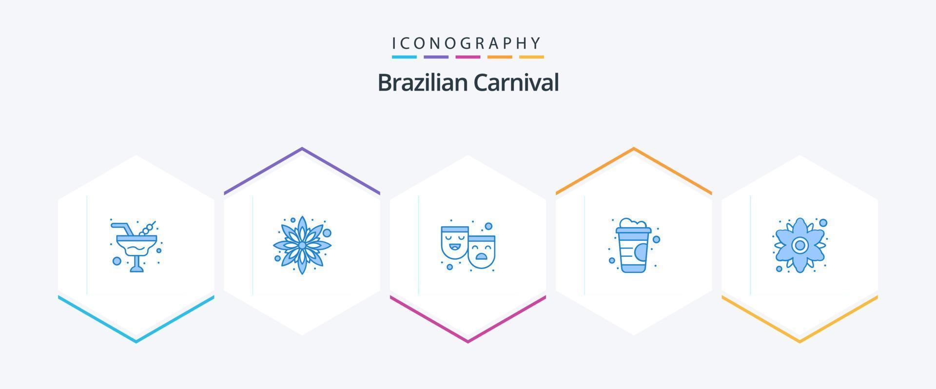 braziliaans carnaval 25 blauw icoon pak inclusief fabriek. bloemen. rollen. kamille. lijn vector
