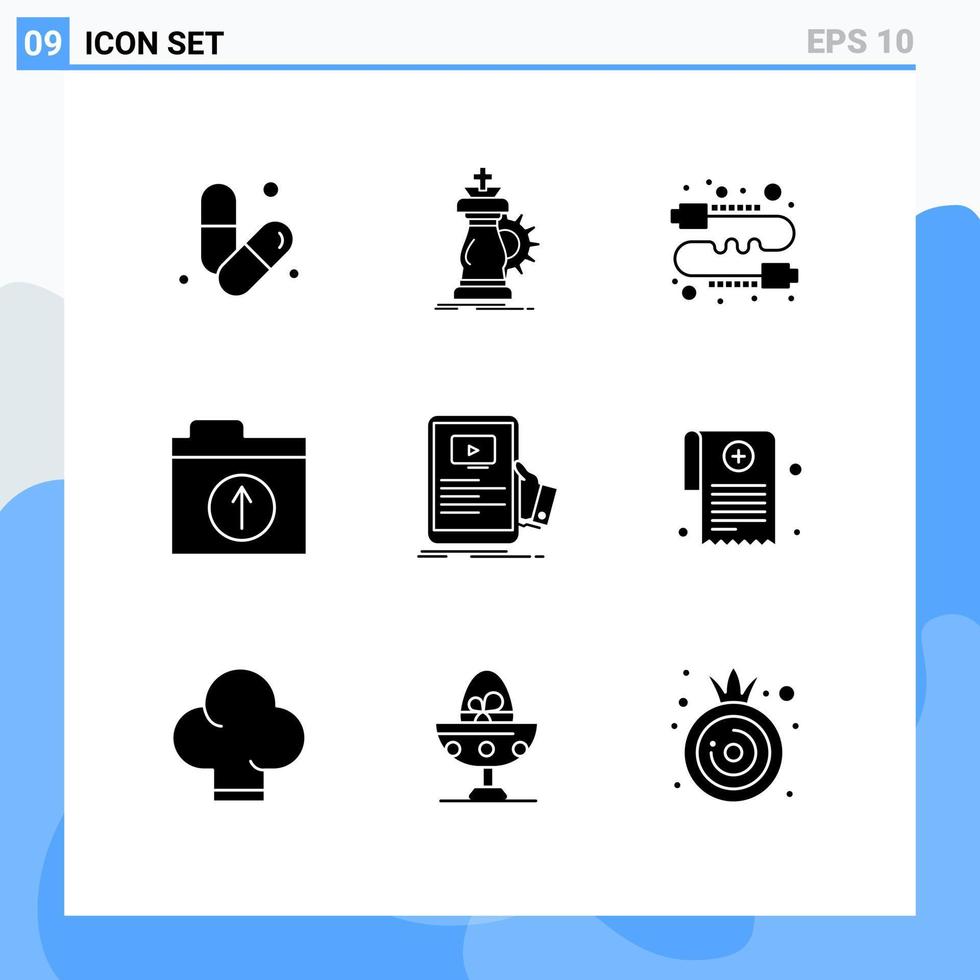 groep van 9 modern solide glyphs reeks voor uploaden bestanden ridder afzet direct bewerkbare vector ontwerp elementen