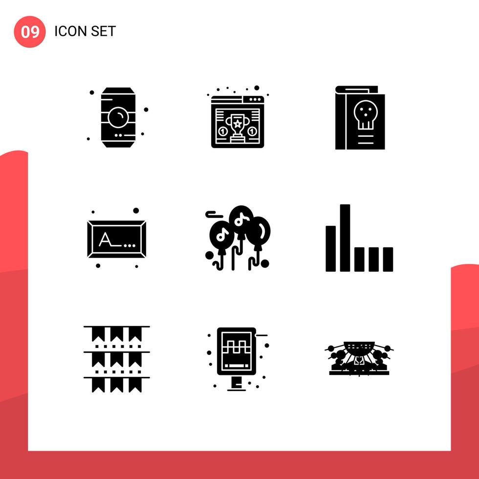 modern reeks van 9 solide glyphs pictogram van ballon foto browser kader halloween bewerkbare vector ontwerp elementen