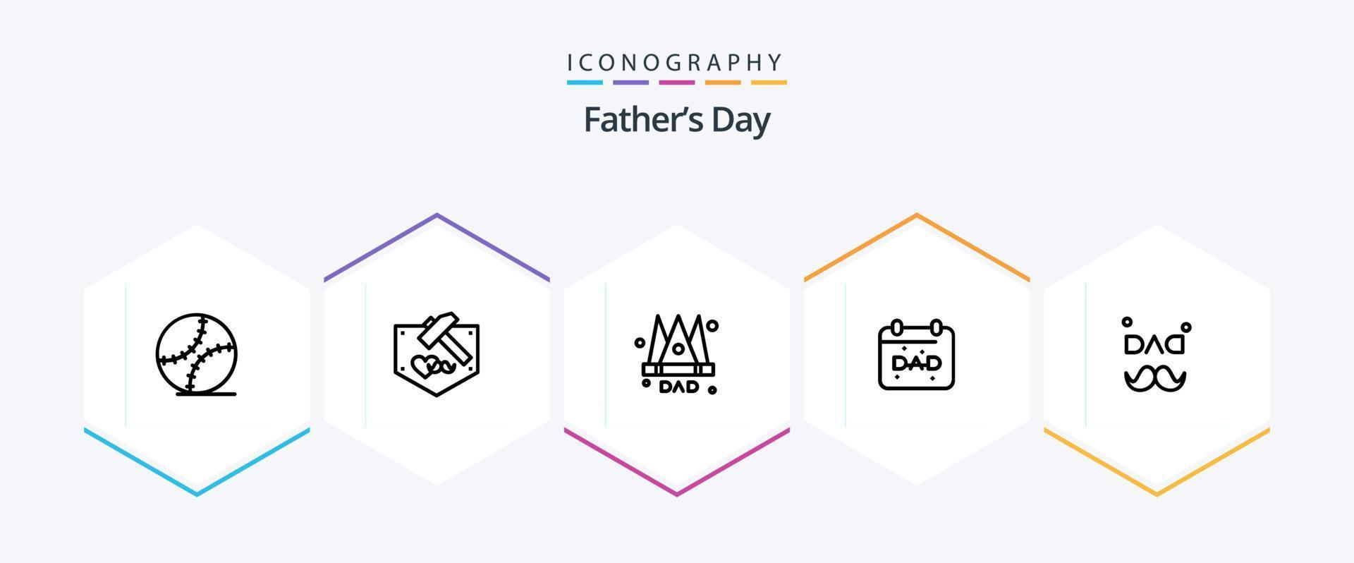 vaders dag 25 lijn icoon pak inclusief vader. vaders dag. kroon. vader. kalender vector