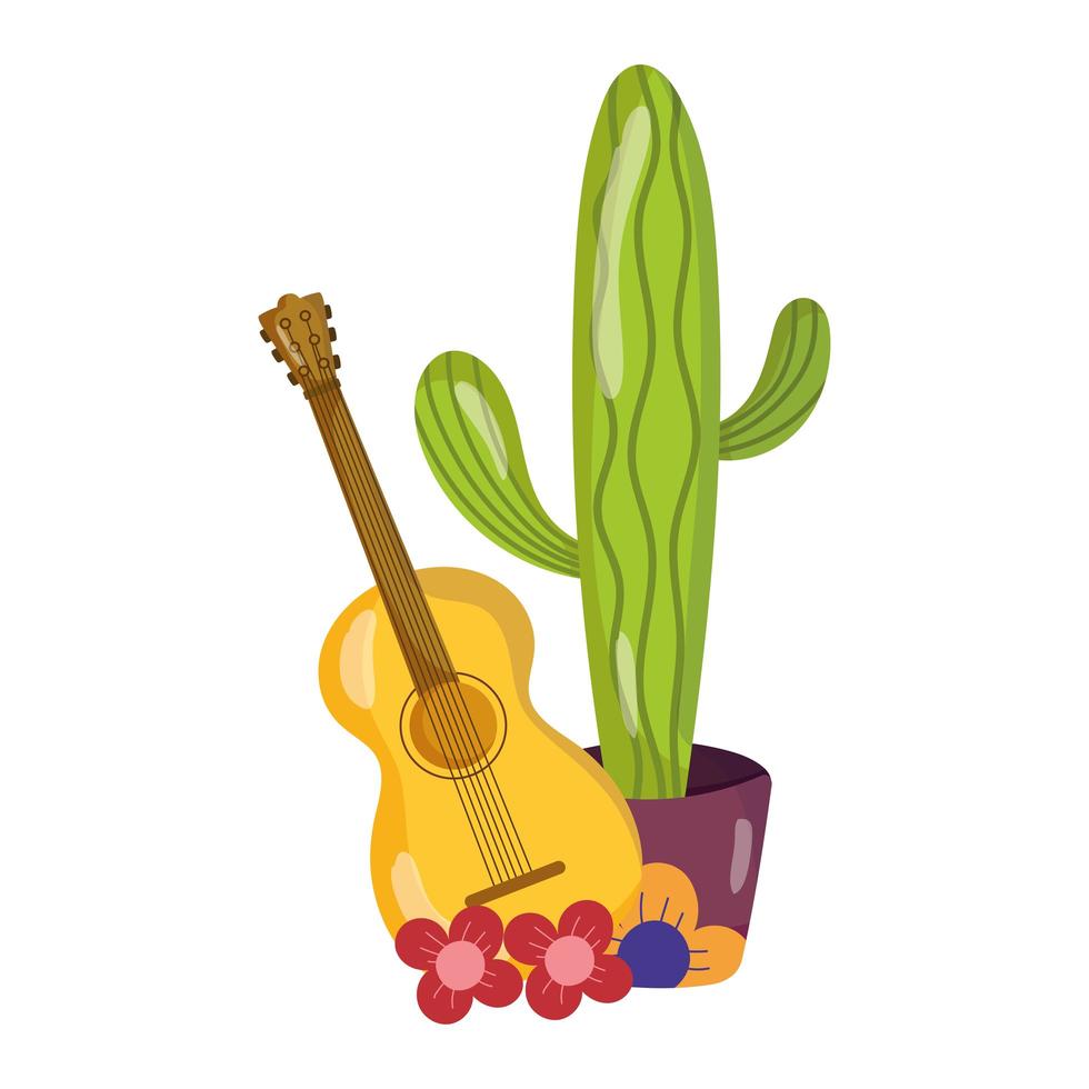 Mexicaanse onafhankelijkheidsdag, gitaarbloemen en ingemaakte cactus, gevierd in september vector