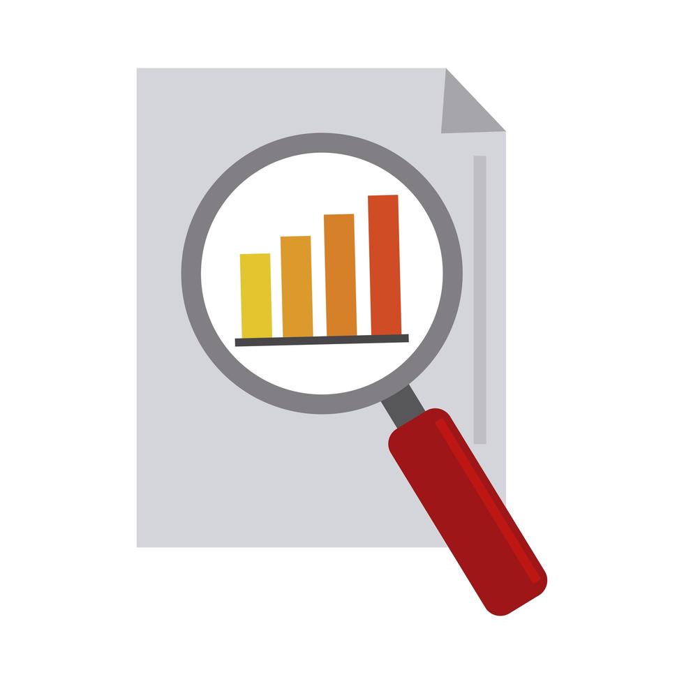 data-analyse, documentinformatie grafiek economie vergrootglas platte pictogram vector