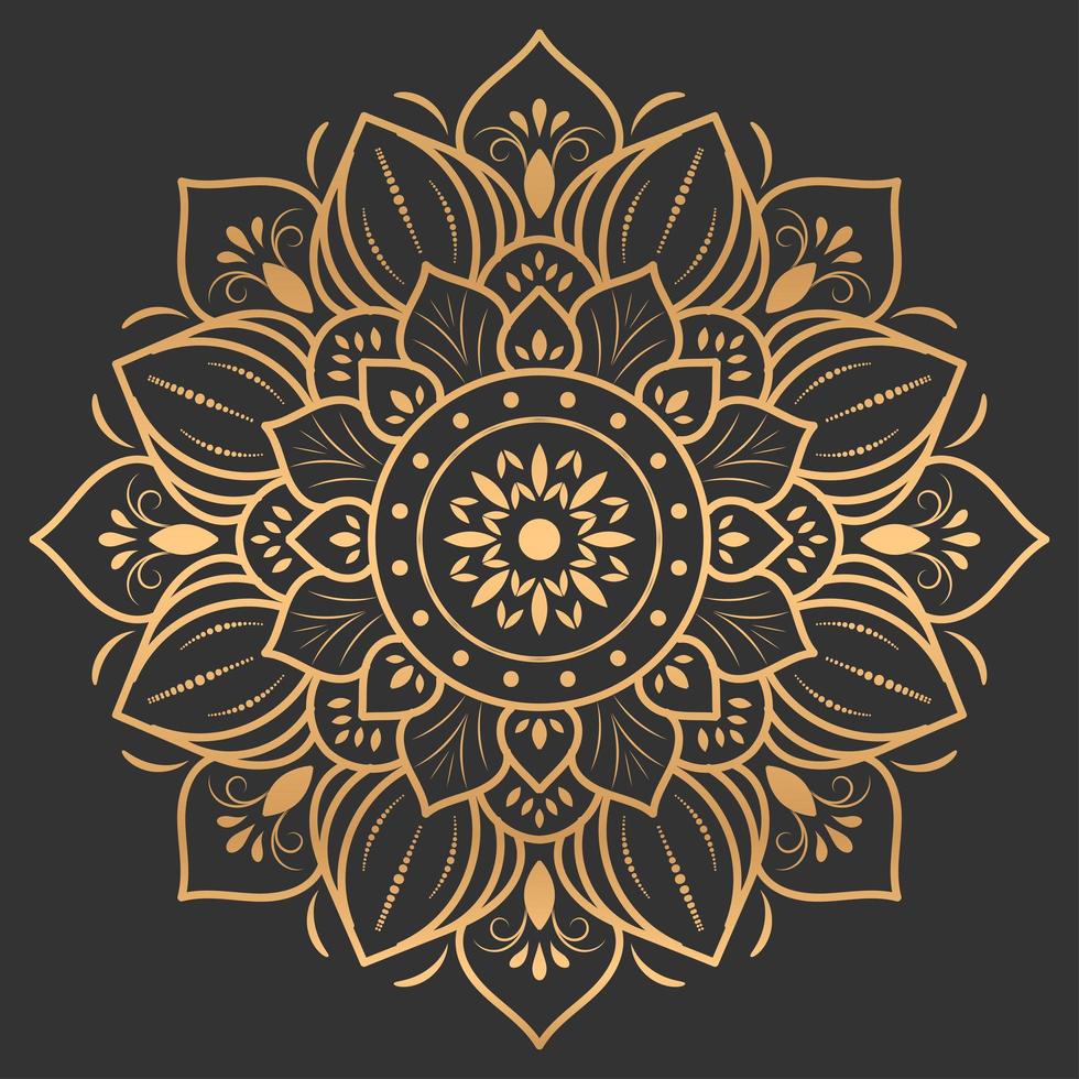 gouden luxe mandala ontwerp op zwarte achtergrond vector