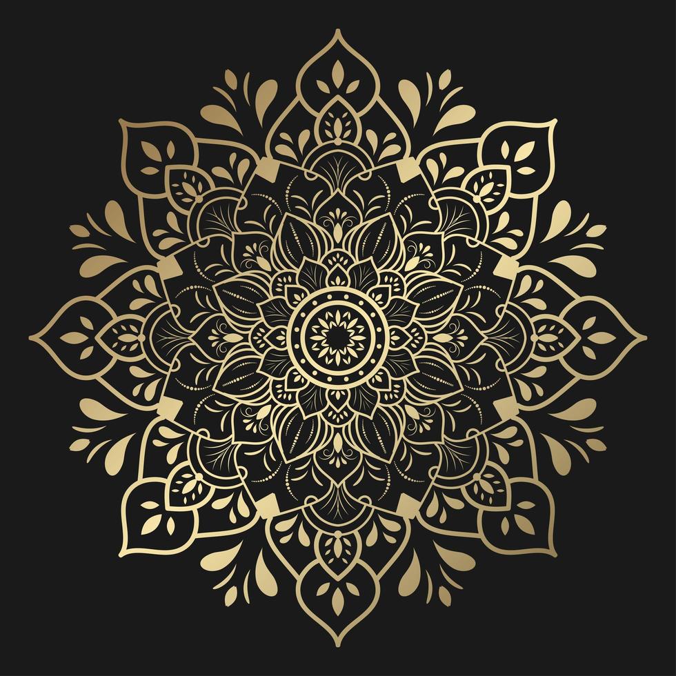 gouden luxe mandala ontwerp op zwarte achtergrond vector