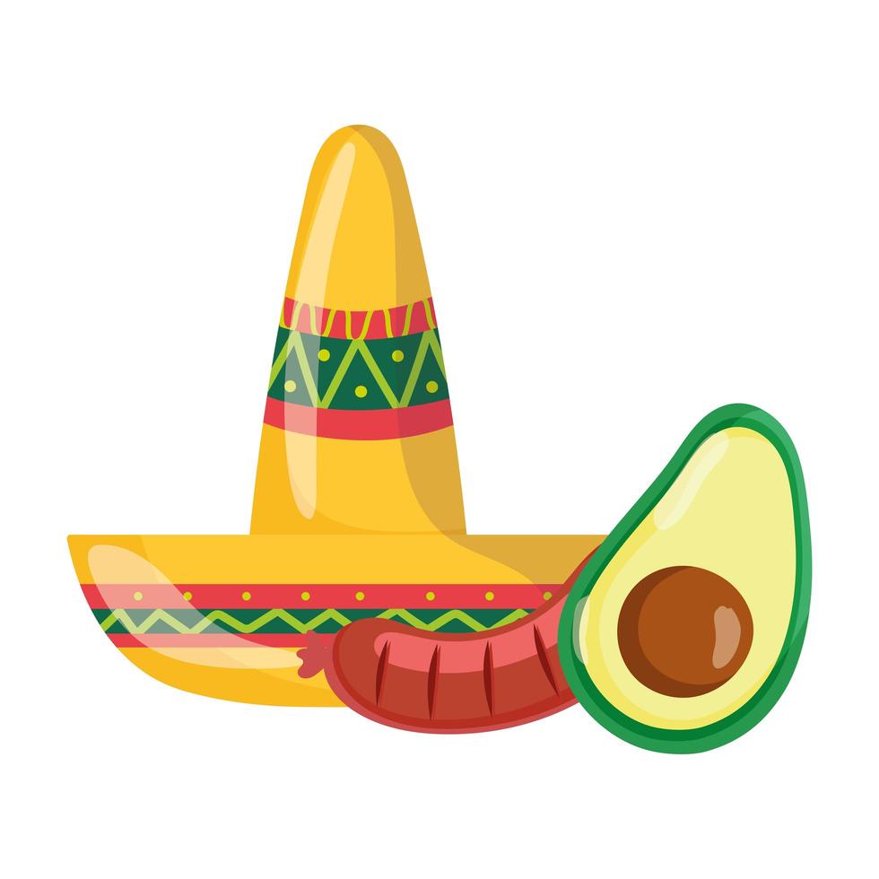 Mexicaanse onafhankelijkheidsdag, snorworst en avocado, gevierd in september vector