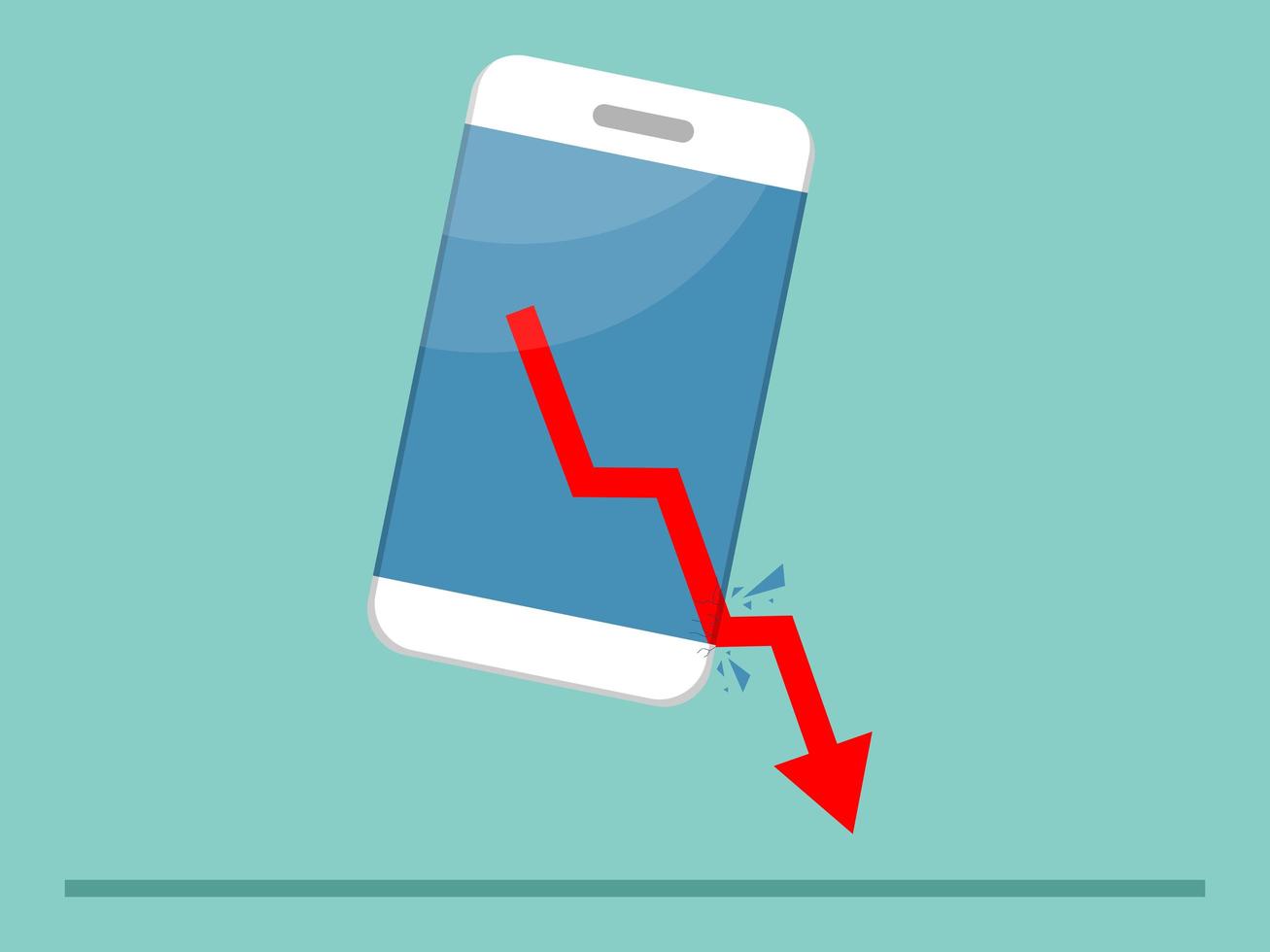 economische crisis rode pijl-omlaag doorbreken van mobiel scherm vector