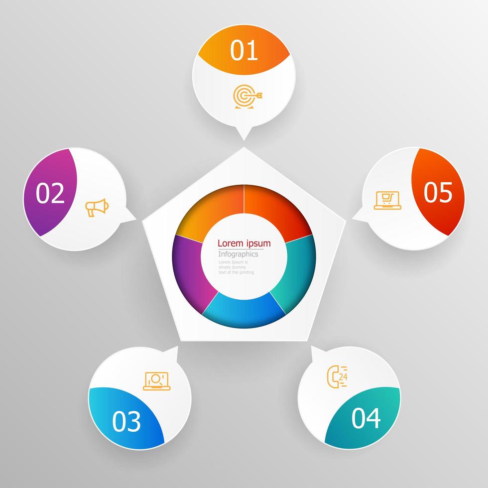 abstracte cirkel infographics 5 stappen voor presentatie of rapport vector