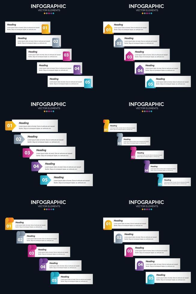 vector 6 infographics pak presentatie glijbaan sjabloon 5 stappen fiets diagrammen en tijdlijnen