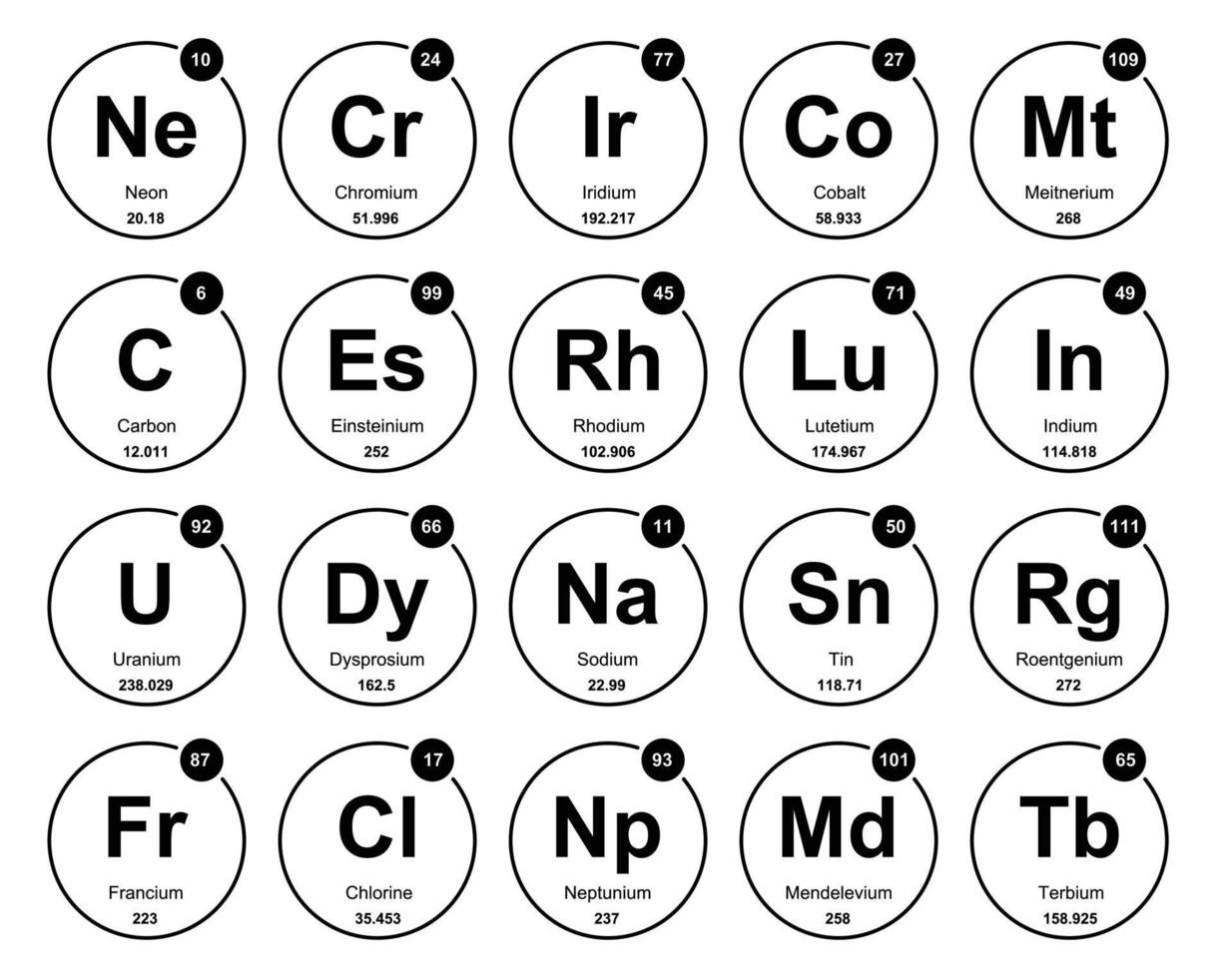 20 preiodisch tafel van de elementen icoon pak ontwerp vector