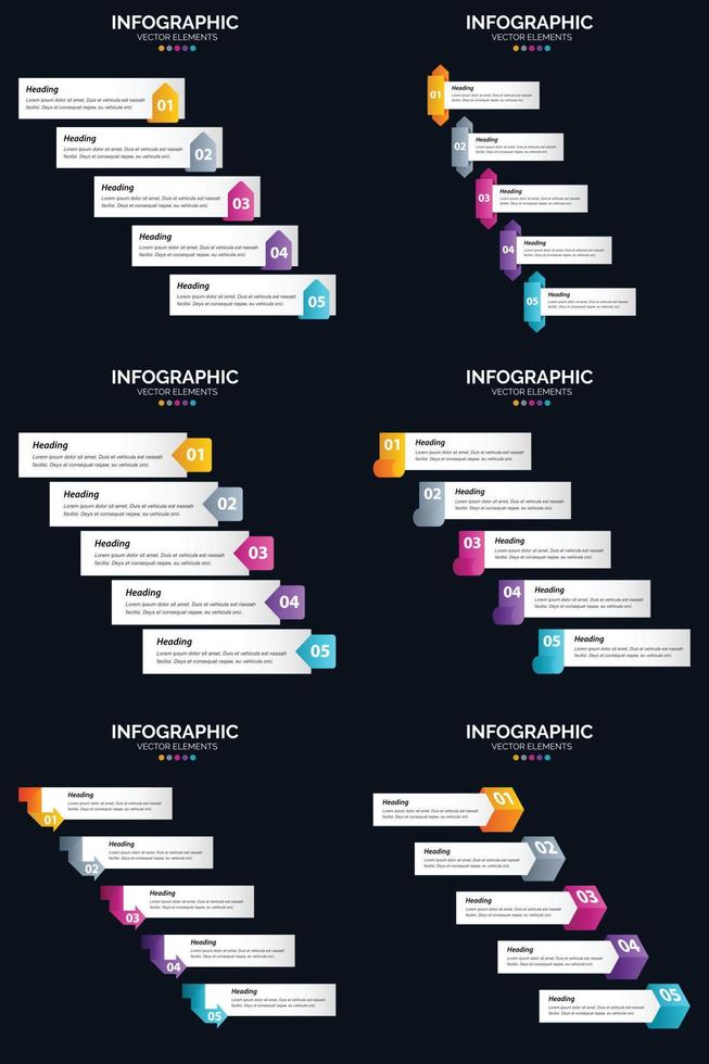 vector 6 infographics pak presentatie glijbaan sjabloon 5 stappen fiets diagrammen en tijdlijnen