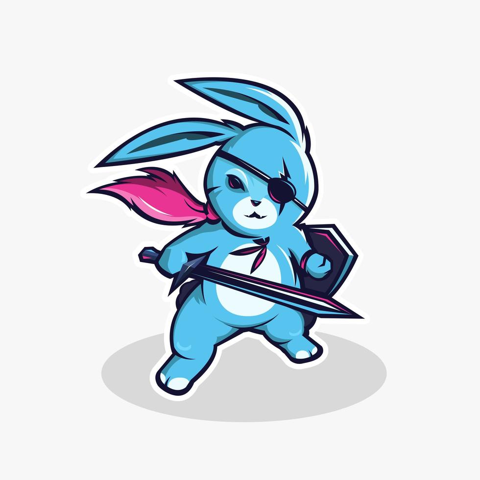 blauw ridder konijn karakter vector