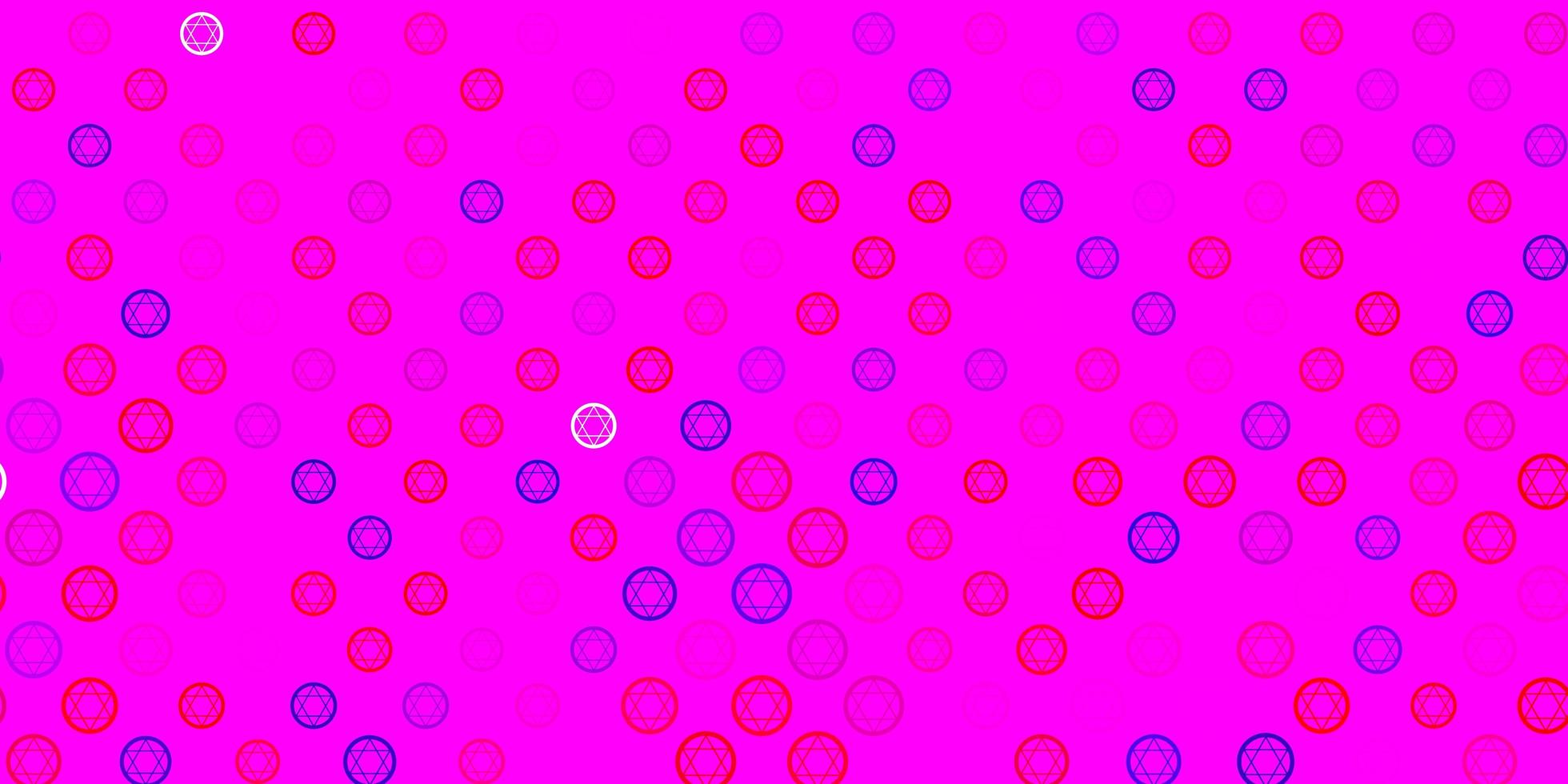 lichtblauwe, rode vectorachtergrond met mysteriesymbolen. vector