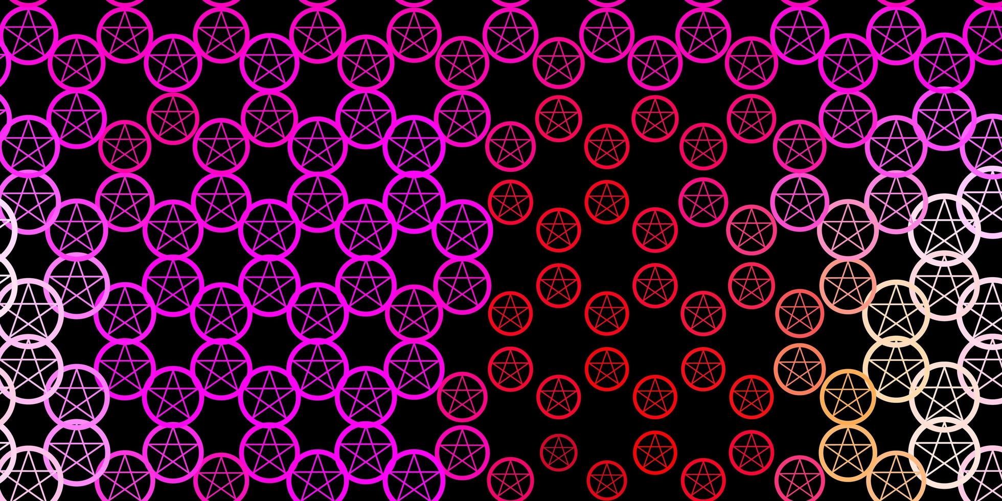 donkerroze, gele vectorachtergrond met occulte symbolen. vector