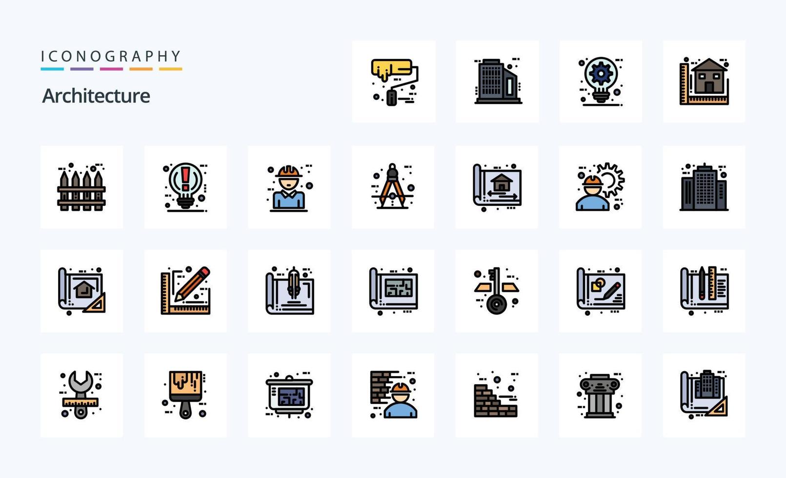 25 architectuur lijn gevulde stijl icoon pak vector