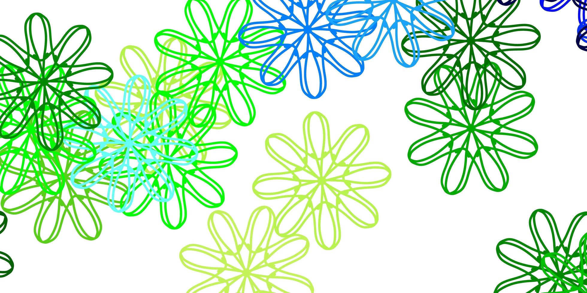 lichtblauw, groen vector doodle sjabloon met bloemen.