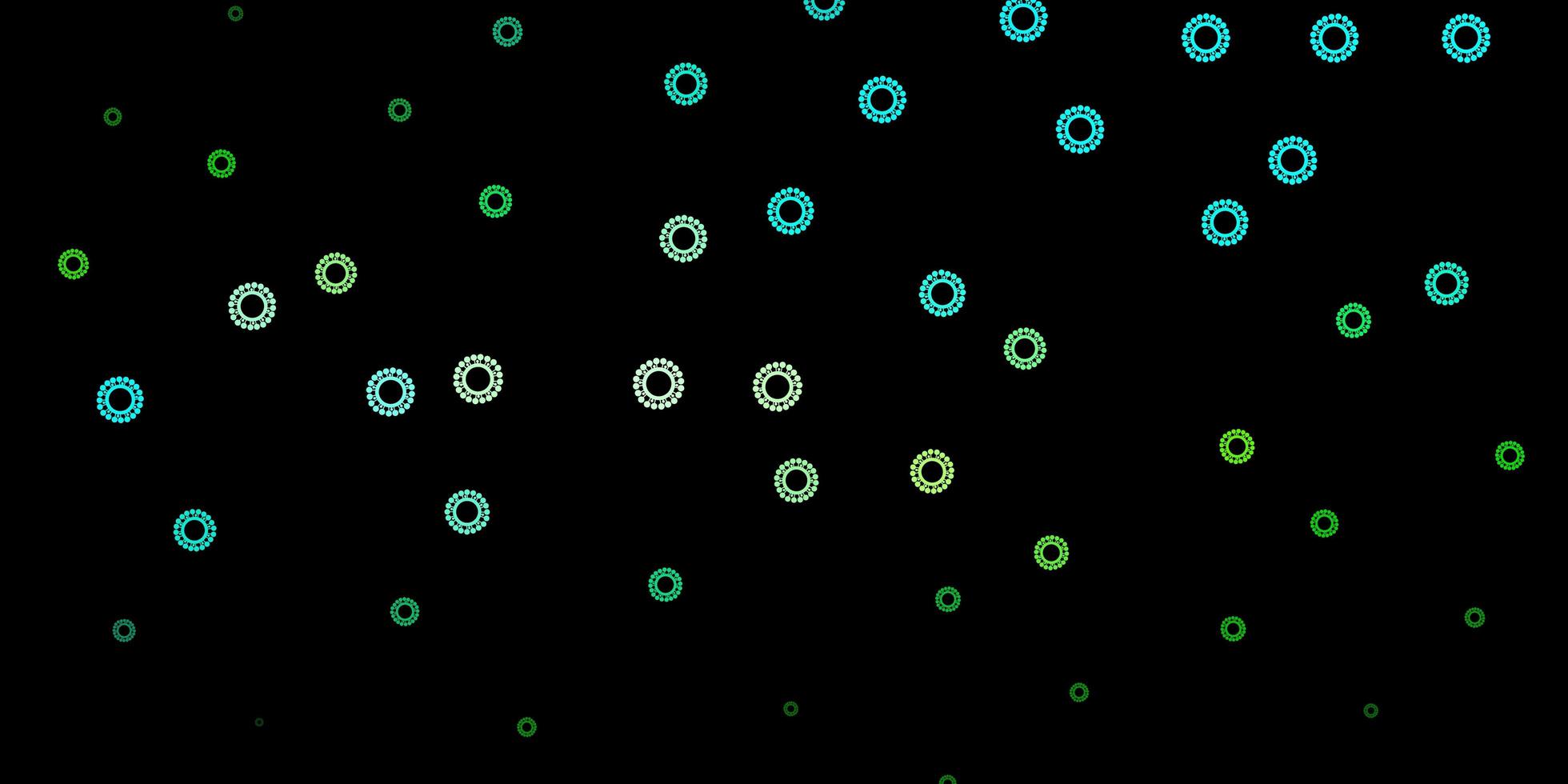 donkerblauwe, gele vectorachtergrond met covid-19 symbolen vector