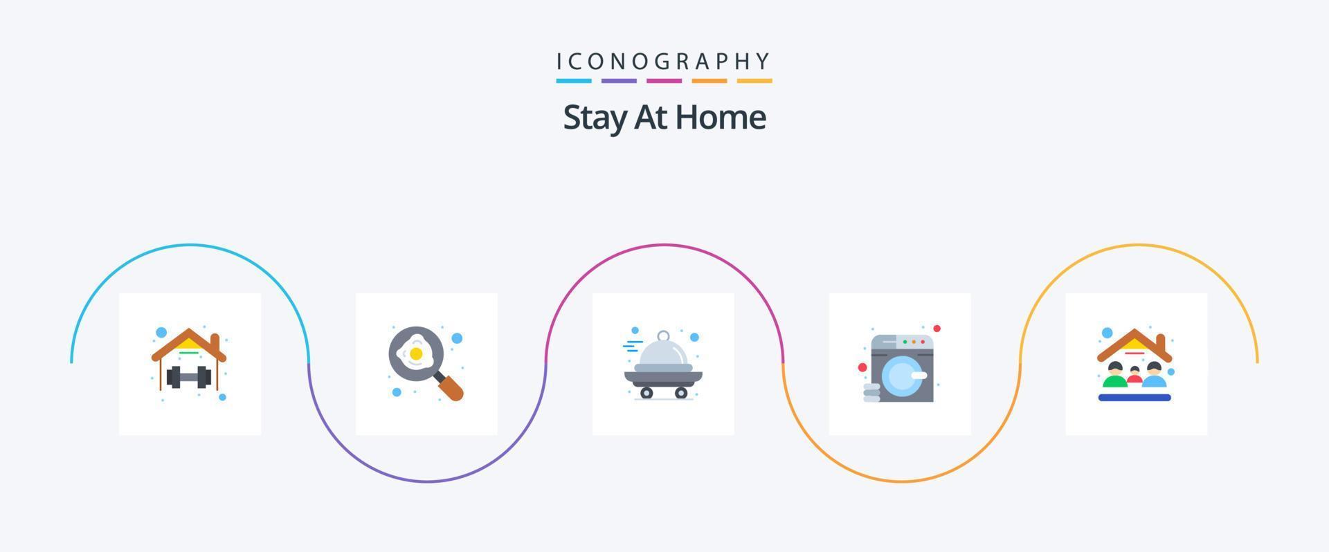 blijven Bij huis vlak 5 icoon pak inclusief de was. blijven. ei. quarantaine. voedsel vector