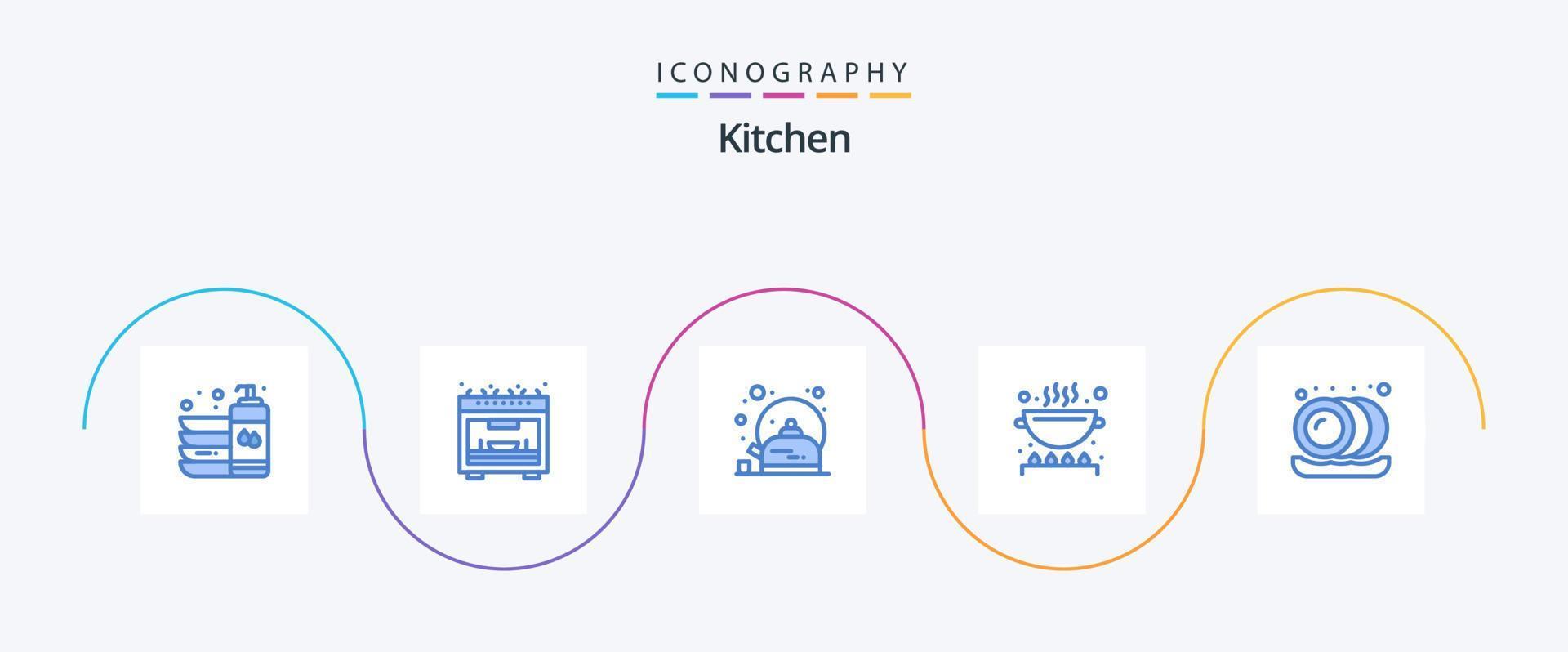 keuken blauw 5 icoon pak inclusief bord. pan. ontbijt. keuken. koken vector
