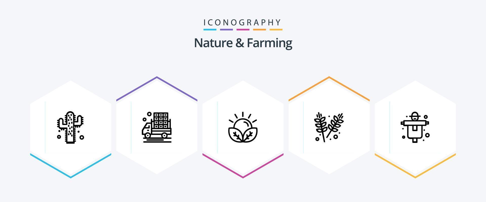 natuur en landbouw 25 lijn icoon pak inclusief boerderij. granen. gewassen. tuin. landbouw vector