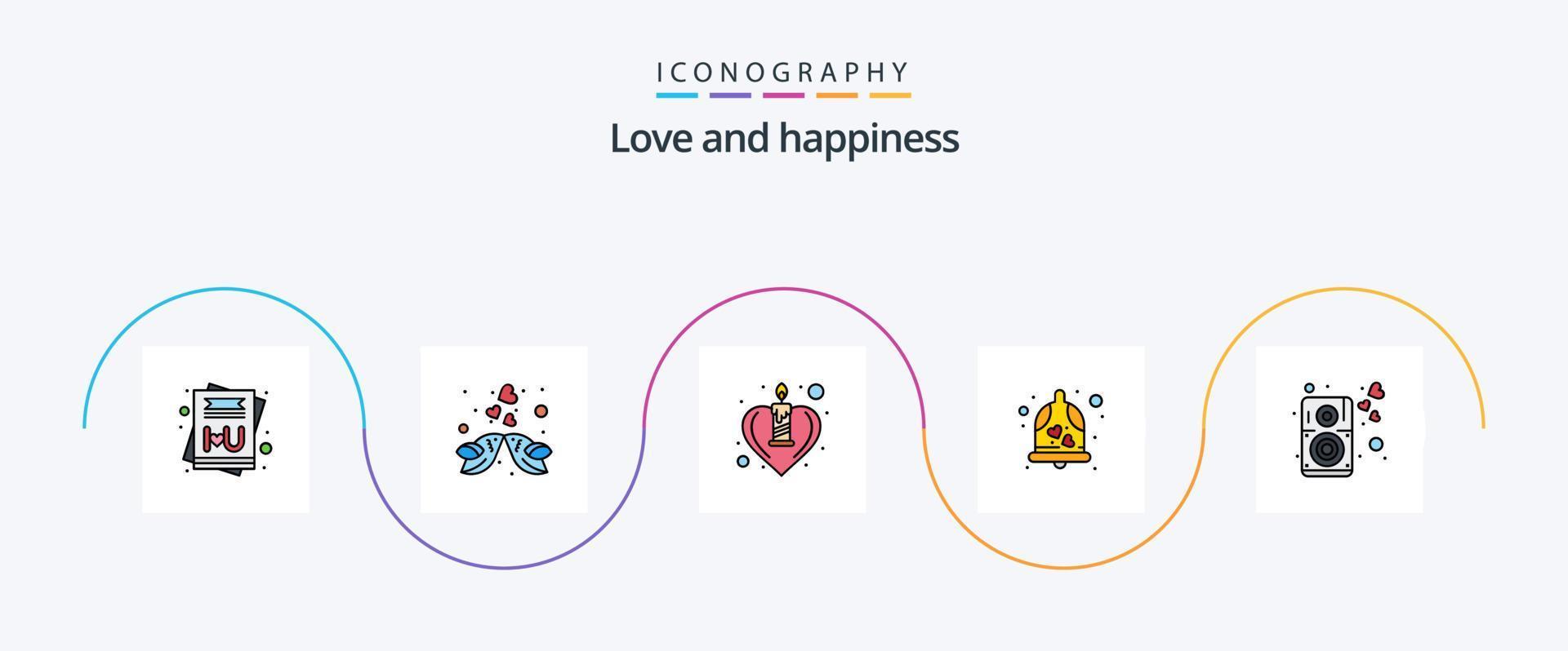 liefde lijn gevulde vlak 5 icoon pak inclusief luid. bruiloft klok. kaars. bruiloft. klok vector