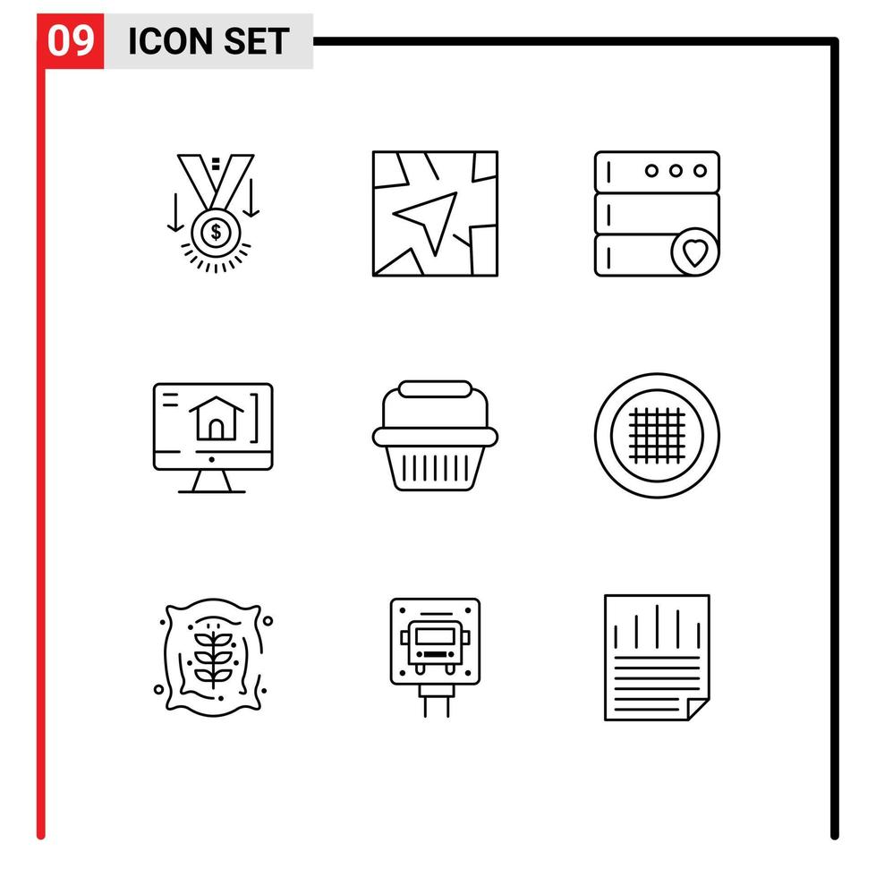 reeks van 9 modern ui pictogrammen symbolen tekens voor trolley kar databank mand huis bewerkbare vector ontwerp elementen