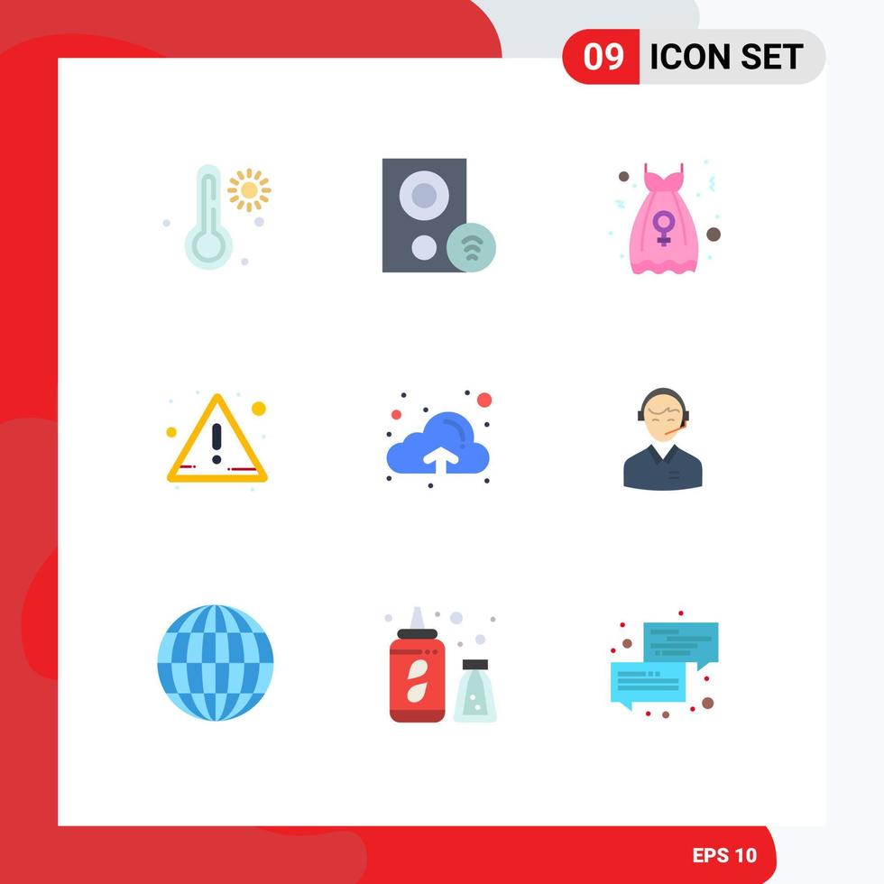 9 thematisch vector vlak kleuren en bewerkbare symbolen van uploaden wolk kleren waarschuwing alarm bewerkbare vector ontwerp elementen