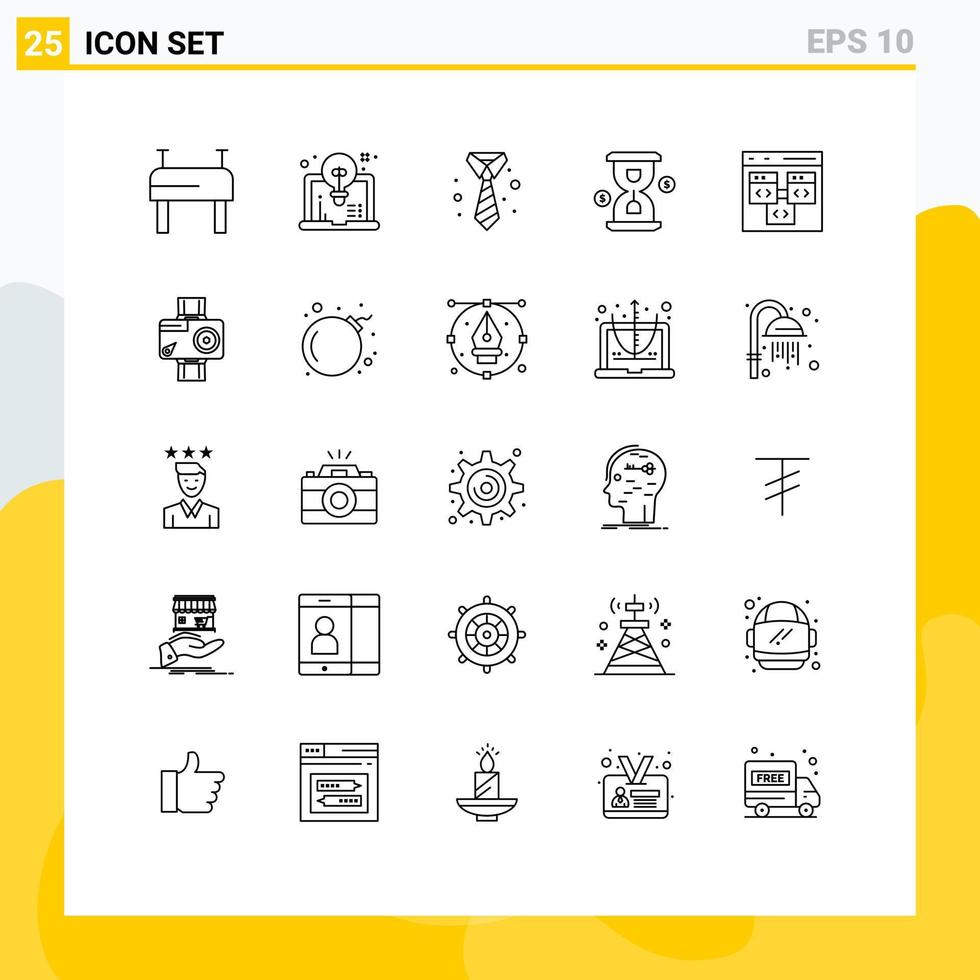 lijn pak van 25 universeel symbolen van ontwikkelen browser stropdas app bezig met laden bewerkbare vector ontwerp elementen