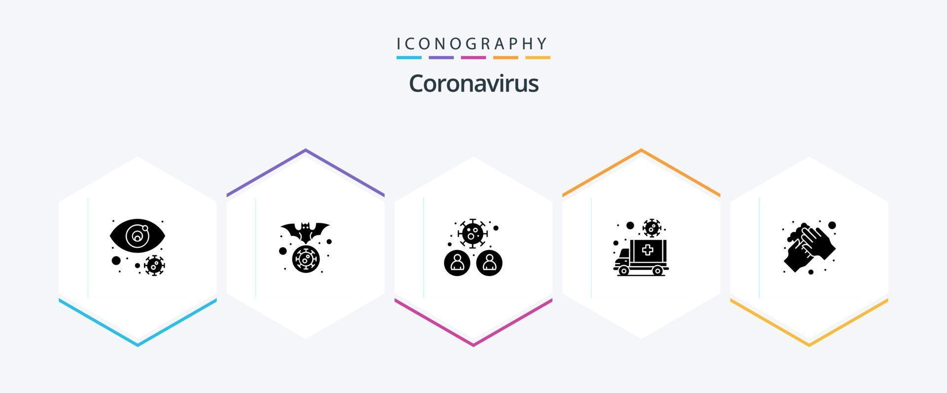 coronavirus 25 glyph icoon pak inclusief vervoer. ziekenhuis. virus. noodgeval. gebruiker vector