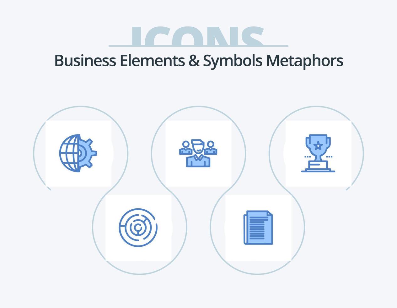 bedrijf elementen en symbolen metaforen blauw icoon pak 5 icoon ontwerp. beker. manager. papier. gebruiker. bedrijf vector