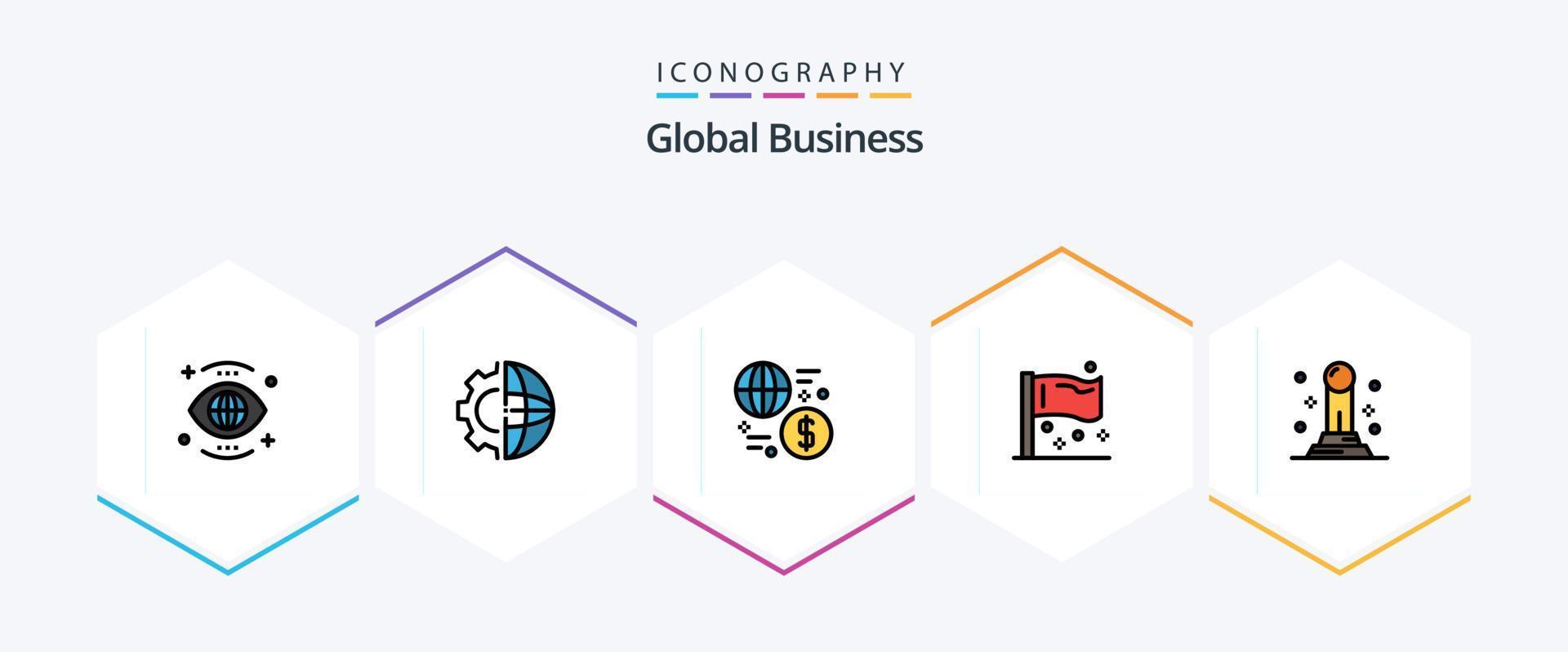 globaal bedrijf 25 gevulde lijn icoon pak inclusief vlaggen. congres. verwerken. transactie. globaal vector