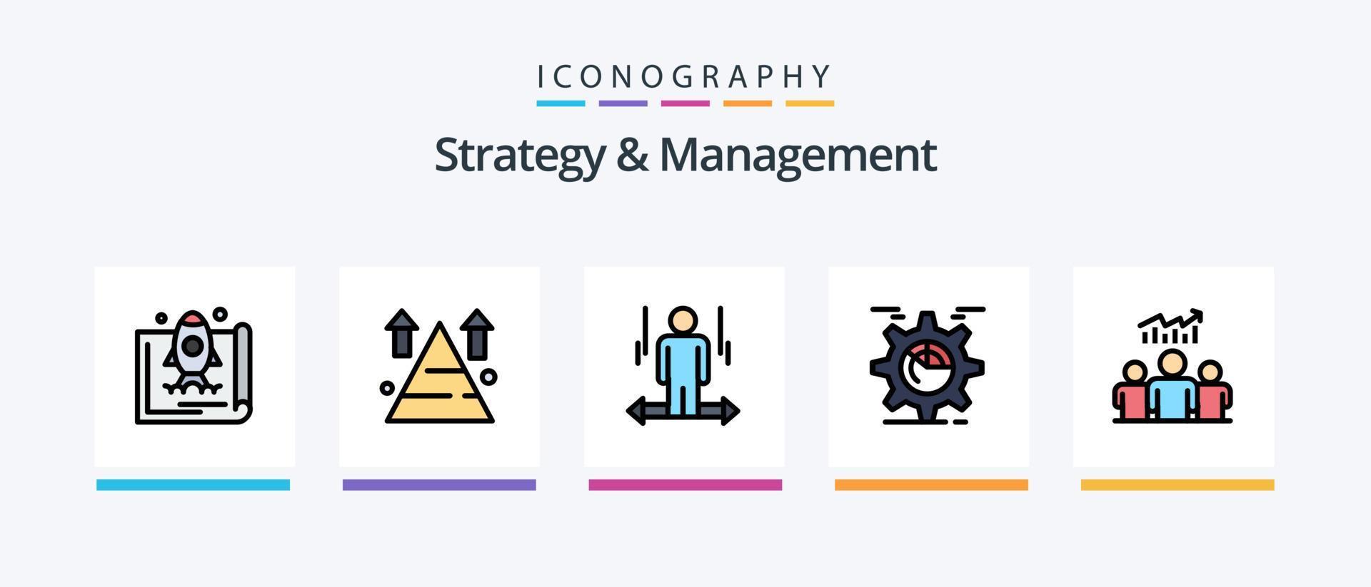 strategie en beheer lijn gevulde 5 icoon pak inclusief instelling. document. klok. Rechtsaf. pijl. creatief pictogrammen ontwerp vector