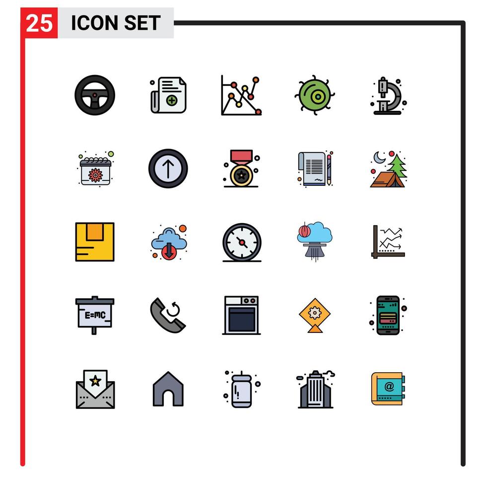 modern reeks van 25 gevulde lijn vlak kleuren pictogram van kalender laboratorium diagram onderwijs biologie bewerkbare vector ontwerp elementen