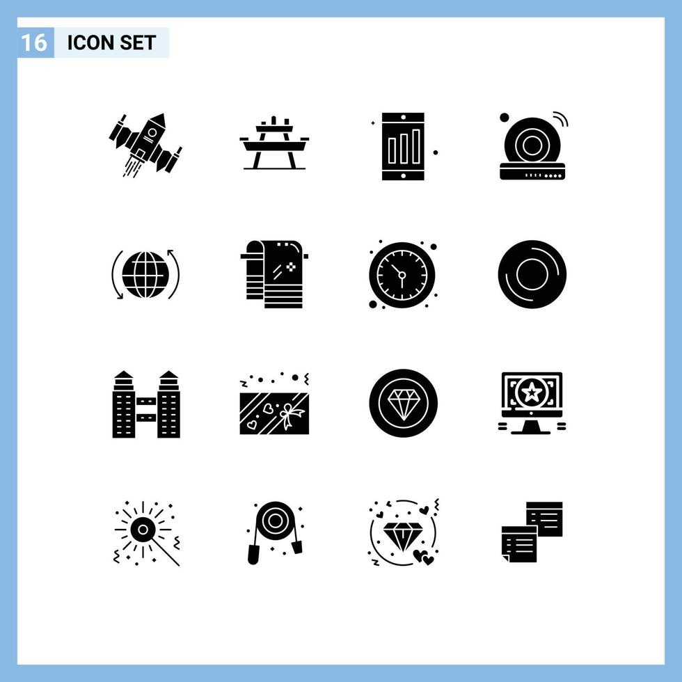 pictogram reeks van 16 gemakkelijk solide glyphs van globaal Wifi stoel DVD tabel bewerkbare vector ontwerp elementen